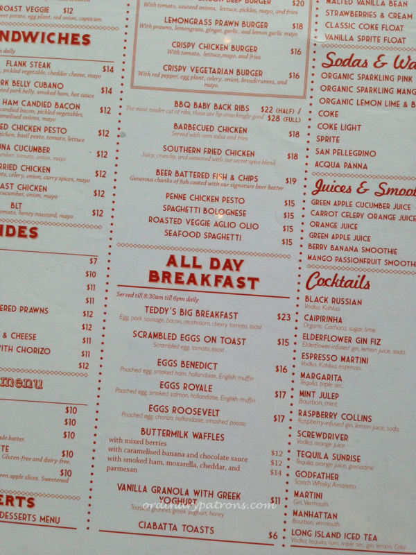 Roosevelt Cafe Menu