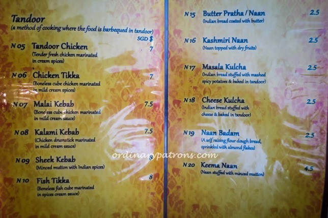 Singapore Islamic Restaurant tandoor menu