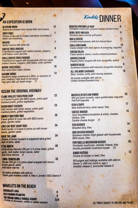 Menu Kontiki at Marina Bay