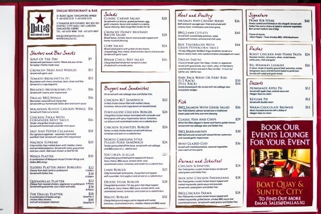 Dallas Restaurant & Bar Menu