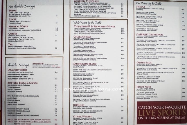 Dallas Restaurant & Bar Menu