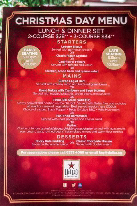 Restaurants for Christmas 2015 - Dallas Menu