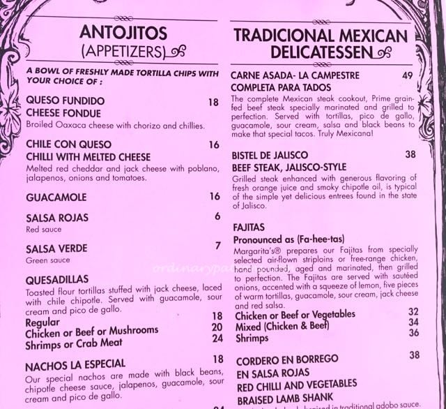 margaritas singapore menu - 1
