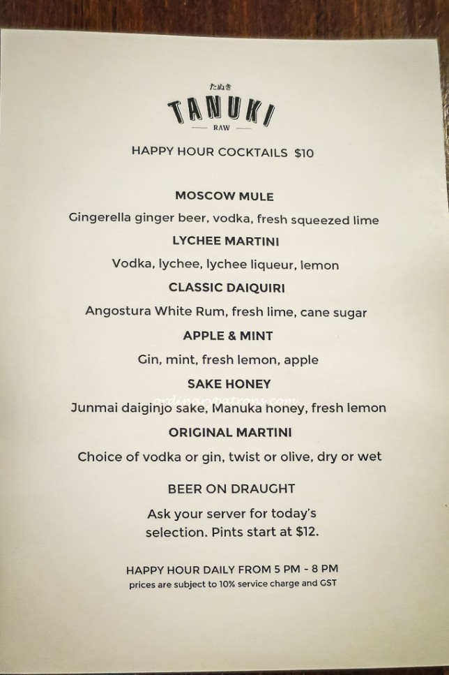Tanuki Raw Cocktail Menu