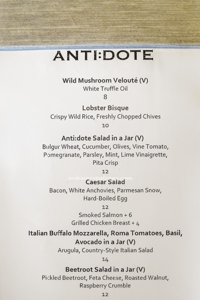 Menu of Anti:dote Fairmont Singapore Hotel