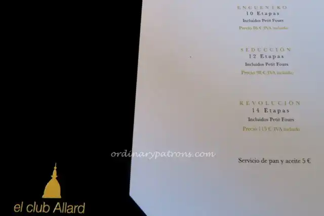El Club Allard Madrid Lunch Menu - 1