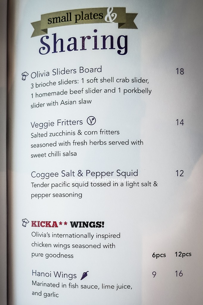 Olivia & Co cafe menu