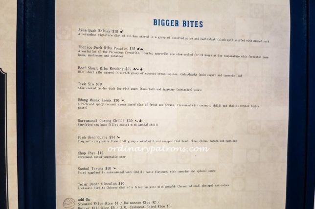 Menu Baba Chews Katong Square