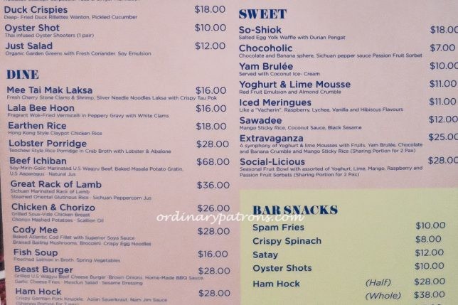 Beast & Butterflies Singapore Menu