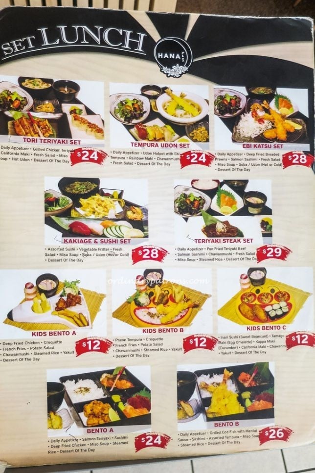 Hana Japanese Restaurant Menu