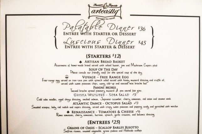 Arteastiq Boutique Tea House Plaza Singapura Menu