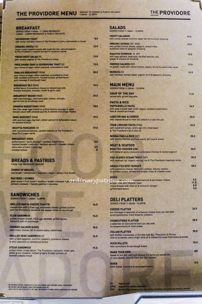 Mandarin Gallery cafe menu