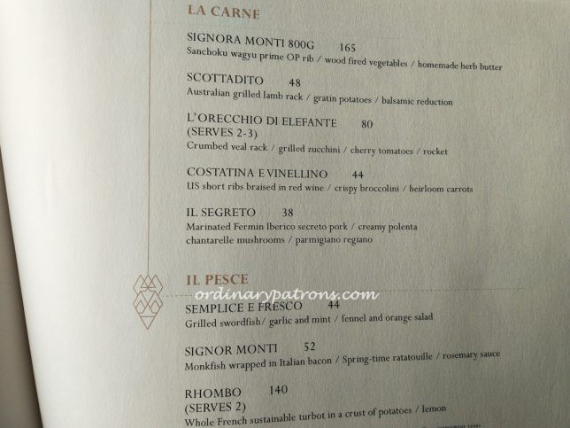 Monti Restaurant Menu