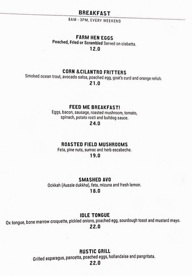 Wheeler's Estate Menu