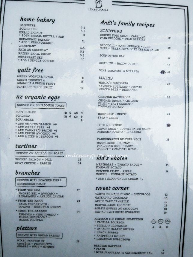 House of ANLI Bistro Menu