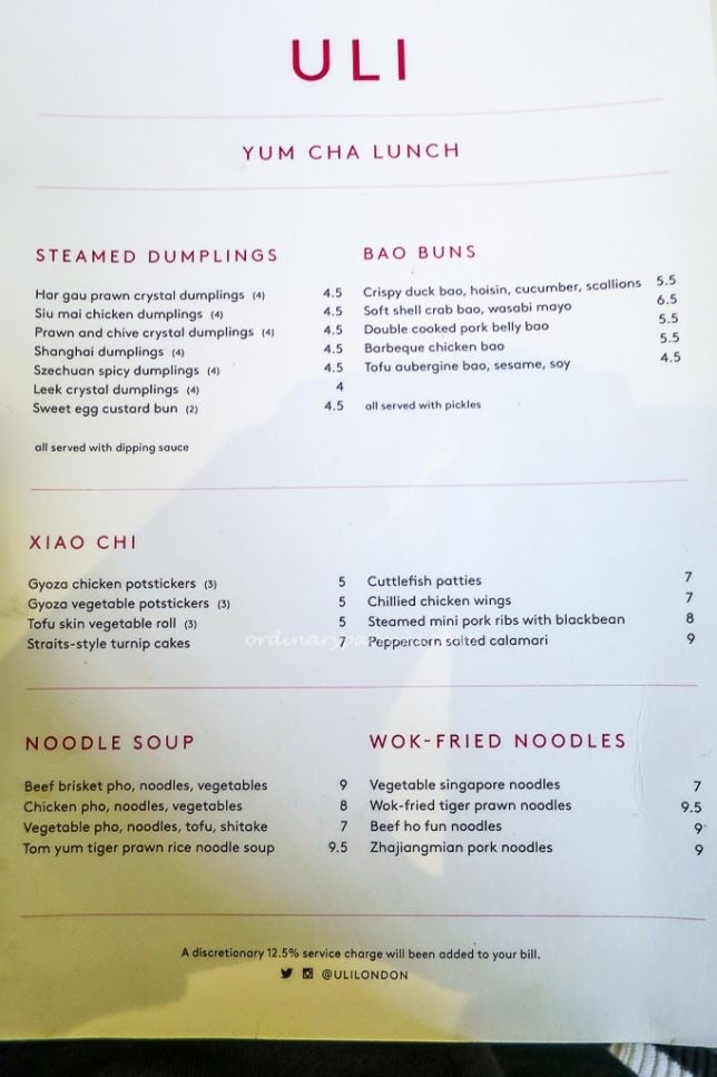 ULI at Notting Hill Menu