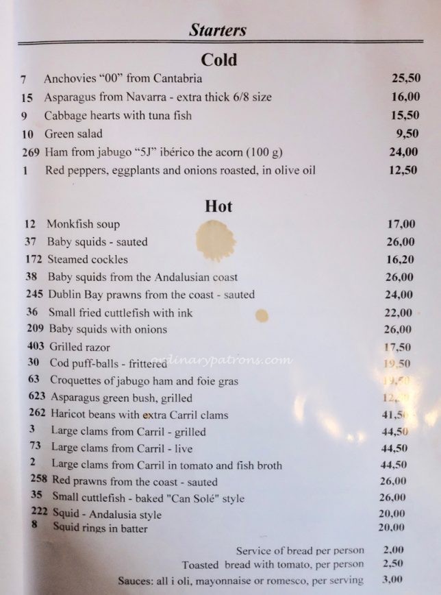 Can Sole Barcelona Menu