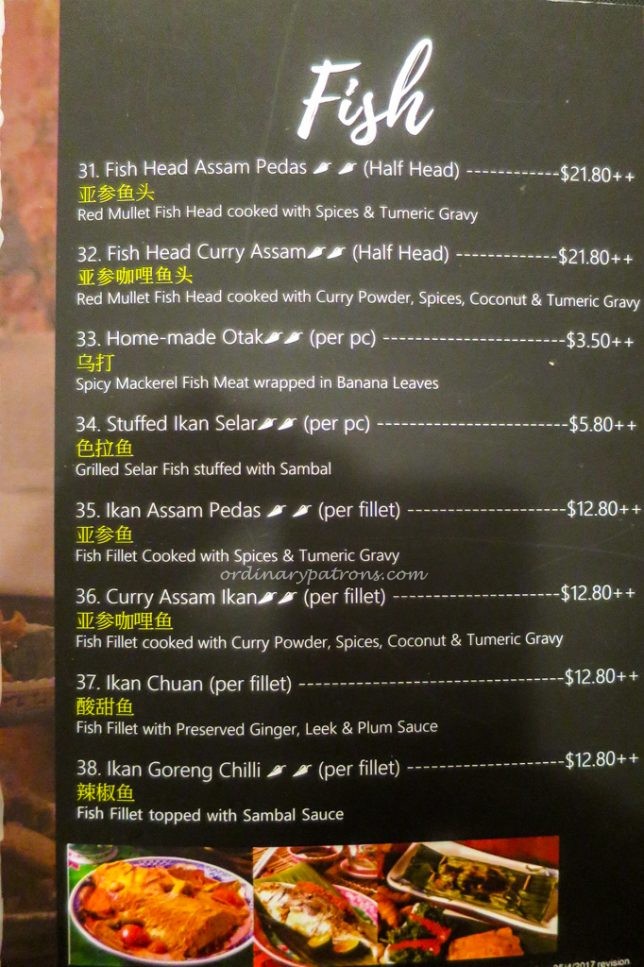 Chilli Padi Nonya Restaurant Menu