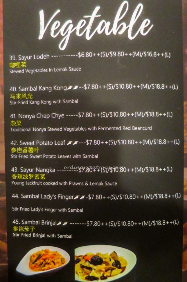 Menu of Chilli Padi Nonya Restaurant 