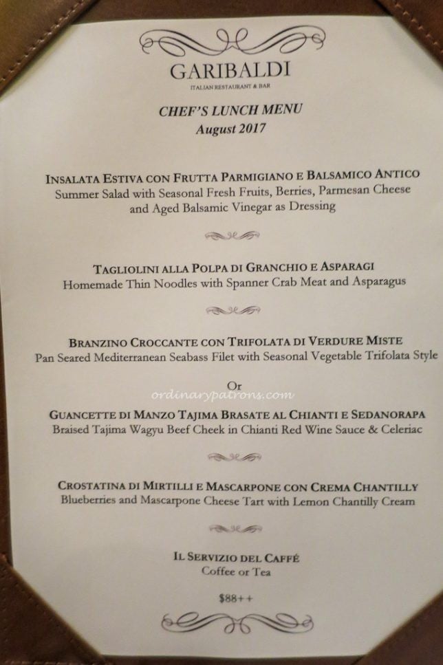 Lunch at Garibaldi Michelin Star Italian Restaurant in Purvis Street