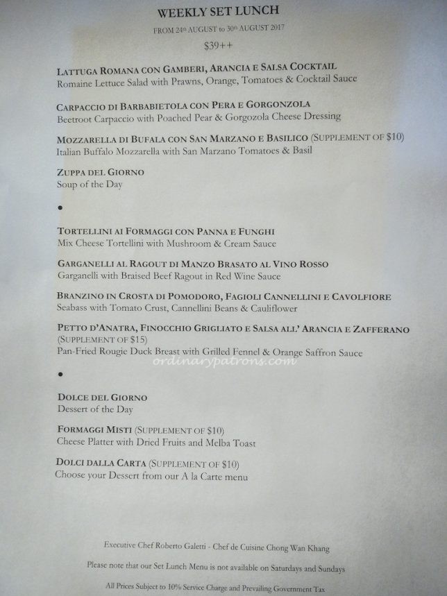 Garibaldi Set Lunch Menu