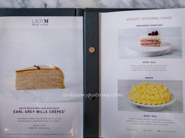 Menu of Lady M at South Beach Singapore