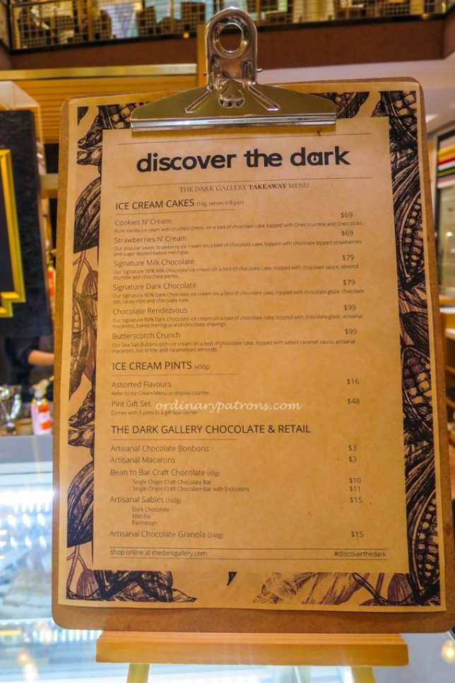 The Dark Gallery Ice Cream Cake menu