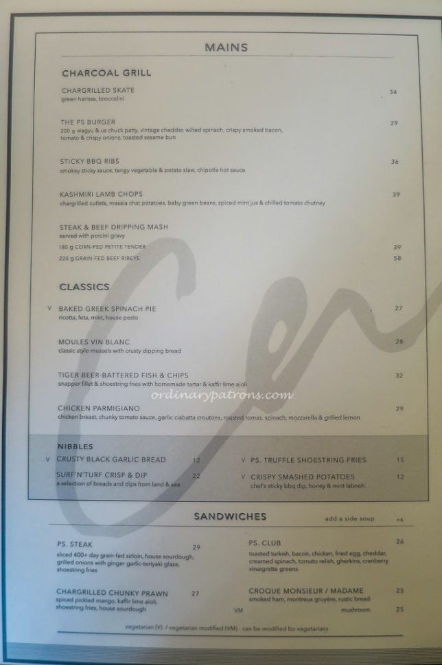 PS Cafe Fullerton Menu