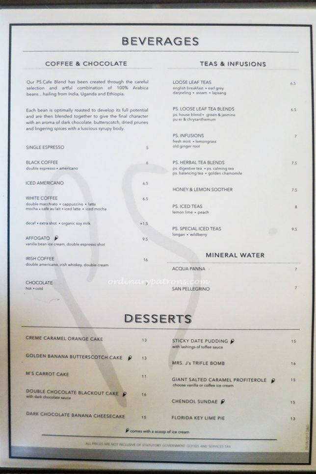 PS Cafe Fullerton Menu Drinks