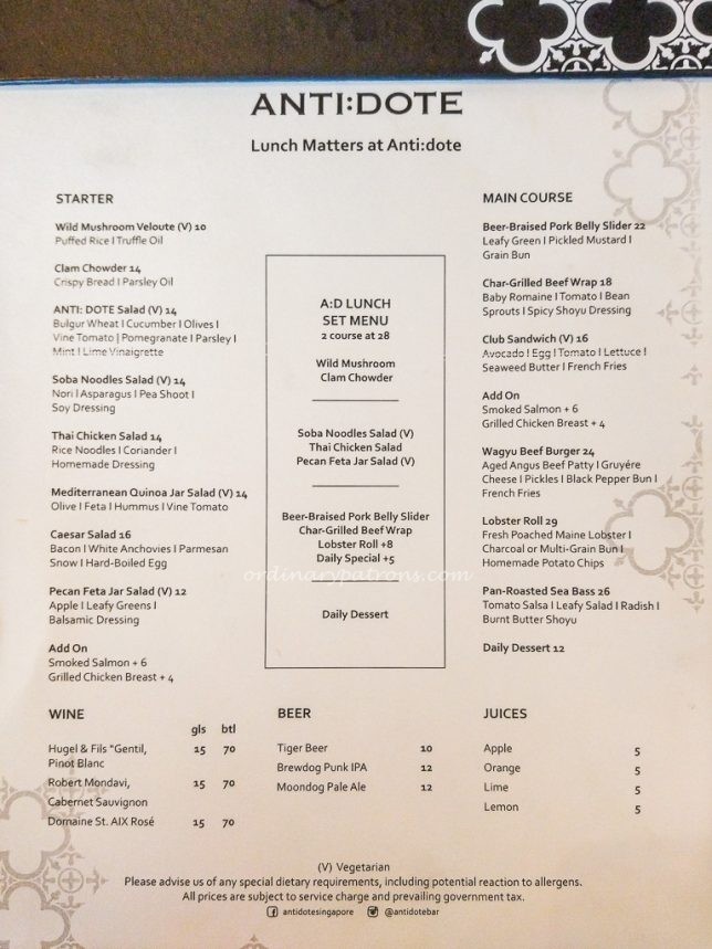 Anti:dote Set Lunch Menu