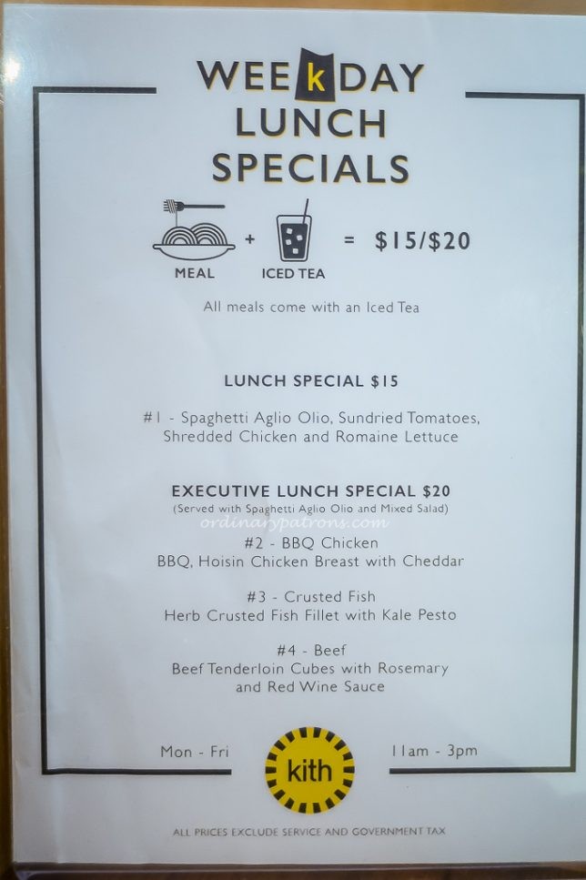Kith Cafe Set Lunch Menu