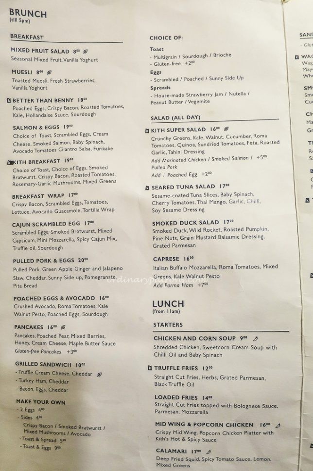 Kith Cafe Menu