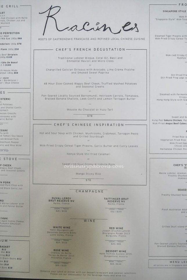Racines Sofitel Menu