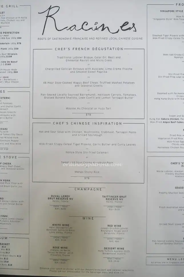 Racines Sofitel Menu