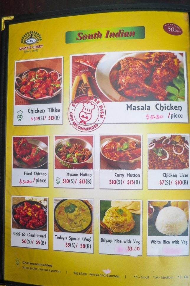 Samy's Curry Menu