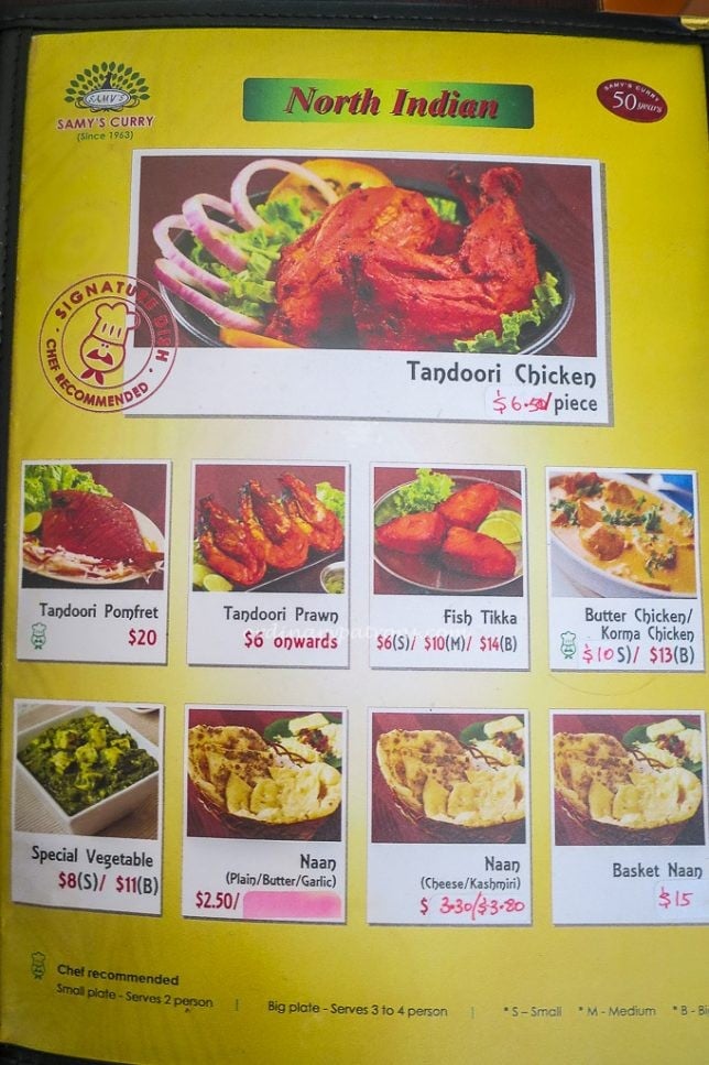 Menu of Samy's Curry Indian Restaurant at Dempsey