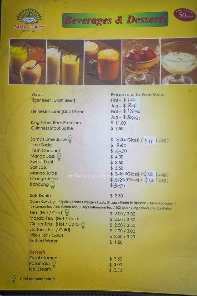 Menu of Samy's Curry Indian Restaurant at Dempsey