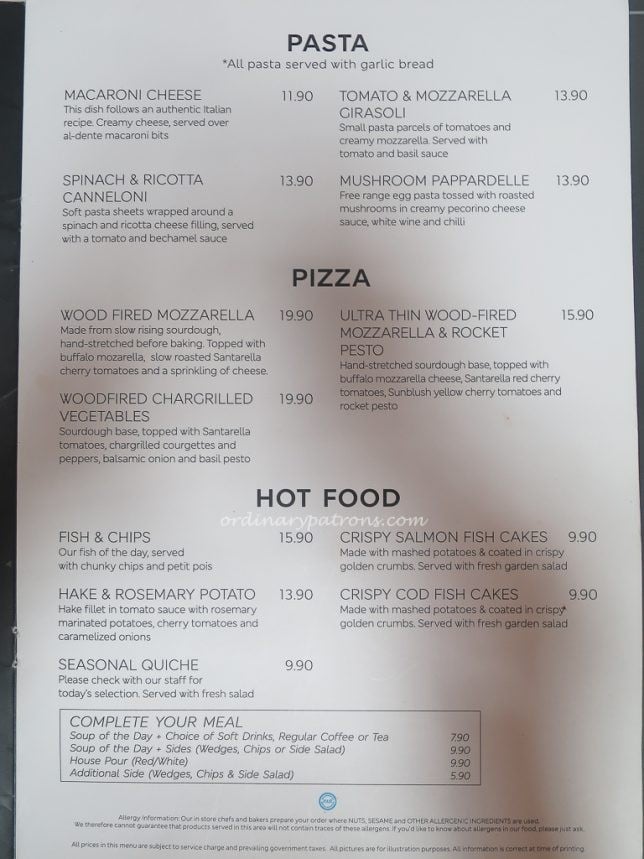 M&S Cafe menu