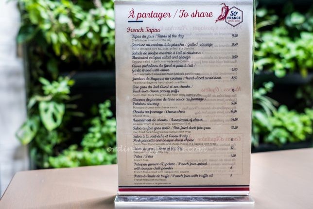 So France Singapore Tapas Menu