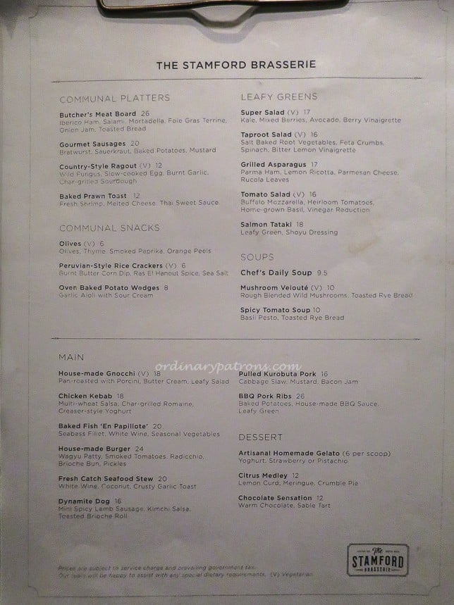 The Stamford Brasserie All Day Dining Menu