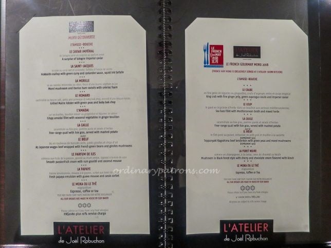 HK L'Atelier de Joël Robuchon Menu