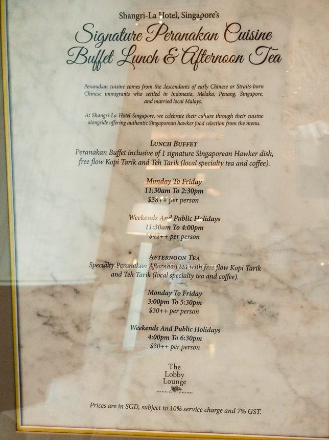 Buffet at The Lobby Lounge at Shangri-La Hotel