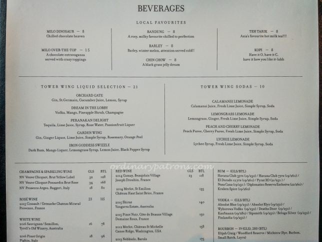 Menu of The Lobby Lounge at Shangri-La Hotel