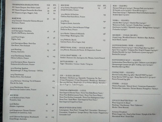 Menu of The Lobby Lounge at Shangri-La Hotel