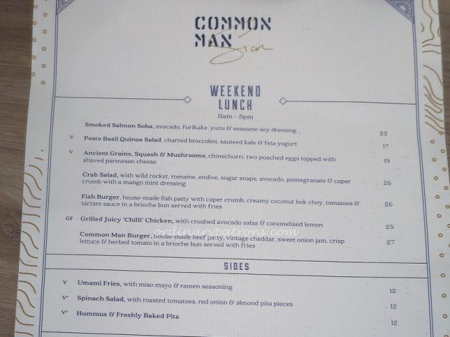 Menu of Common Man Stan