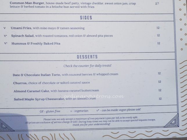 Common Man Stan Menu