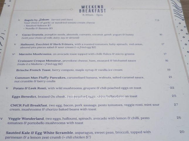 Common Man Stan Cafe Menu