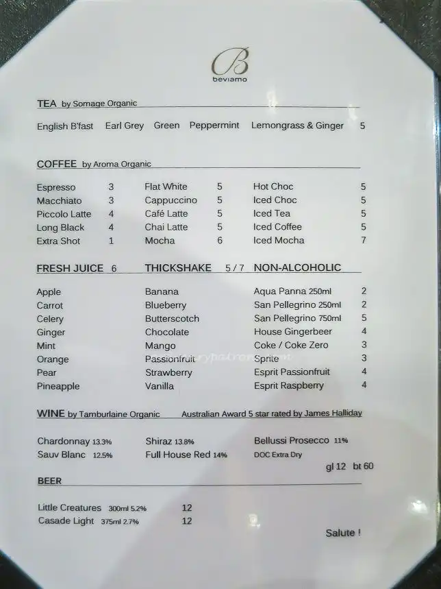 Caffe Beviamo Menu