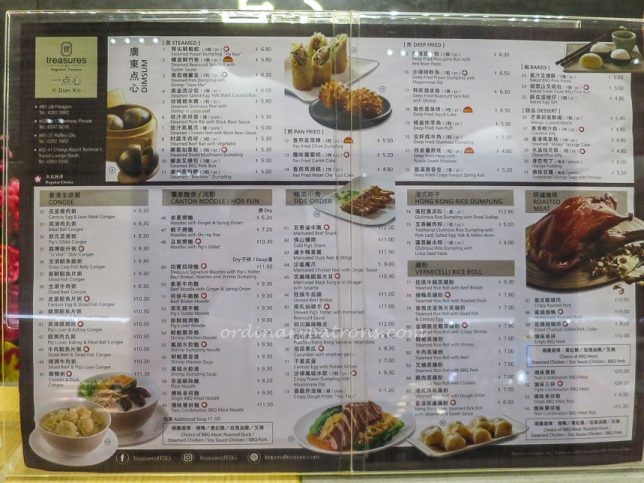 Changi T4 Treasures Yi Dian Xin Menu