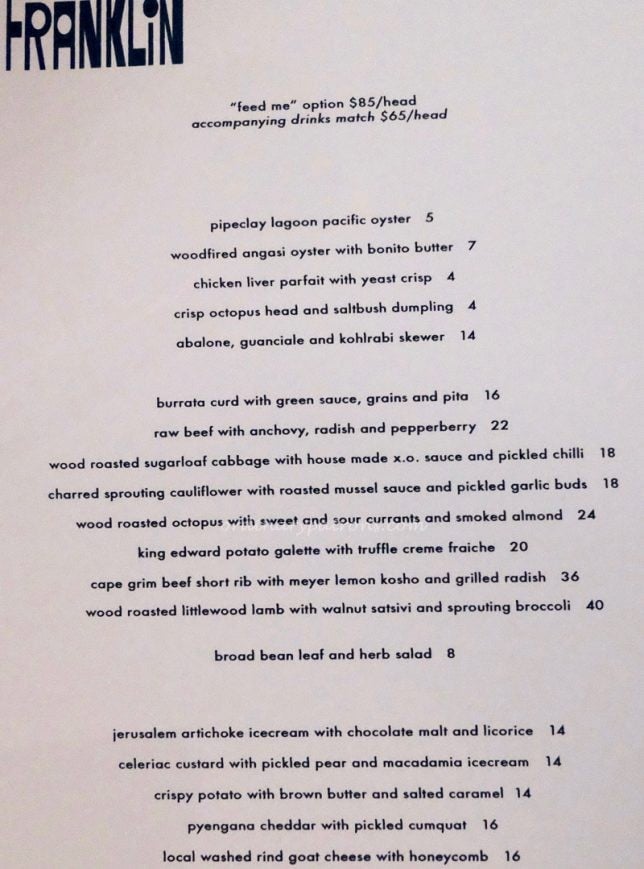 Franklin Hobart Menu